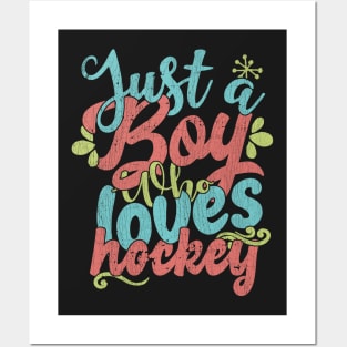 Just A Boy Who Loves hockey Gift product Posters and Art